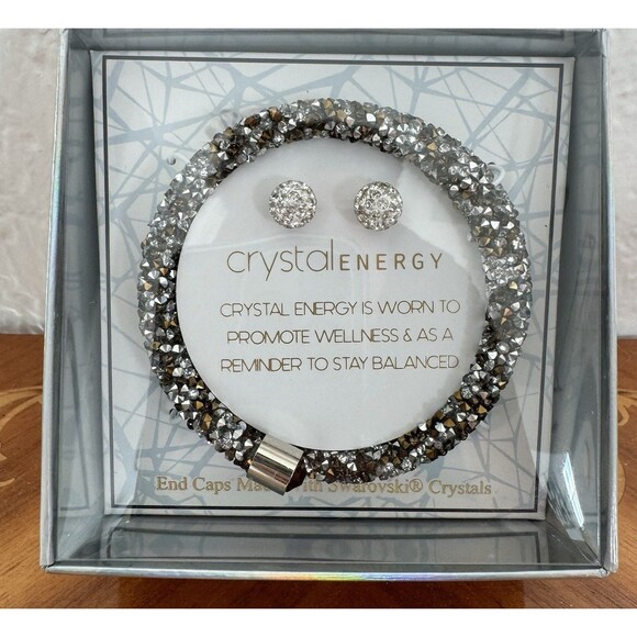 Crystal Energy SWAROVSKI Amber style End Crystal Coil Wrap Bracelet /Earring Set - Picture 1 of 12